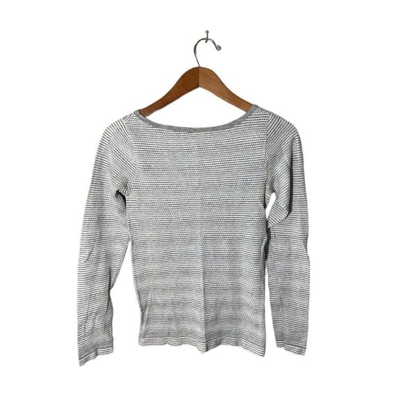 Athleta Seamless Eyelet Tee 214500 Womens Small Long Sleeve Stretch Stripes Gray - Picture 1 of 6